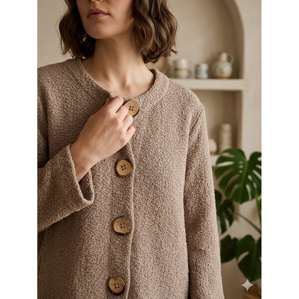 CMC Color Me Cotton Lagenlook Basketweave Cardigan L Taupe Granola Shacket